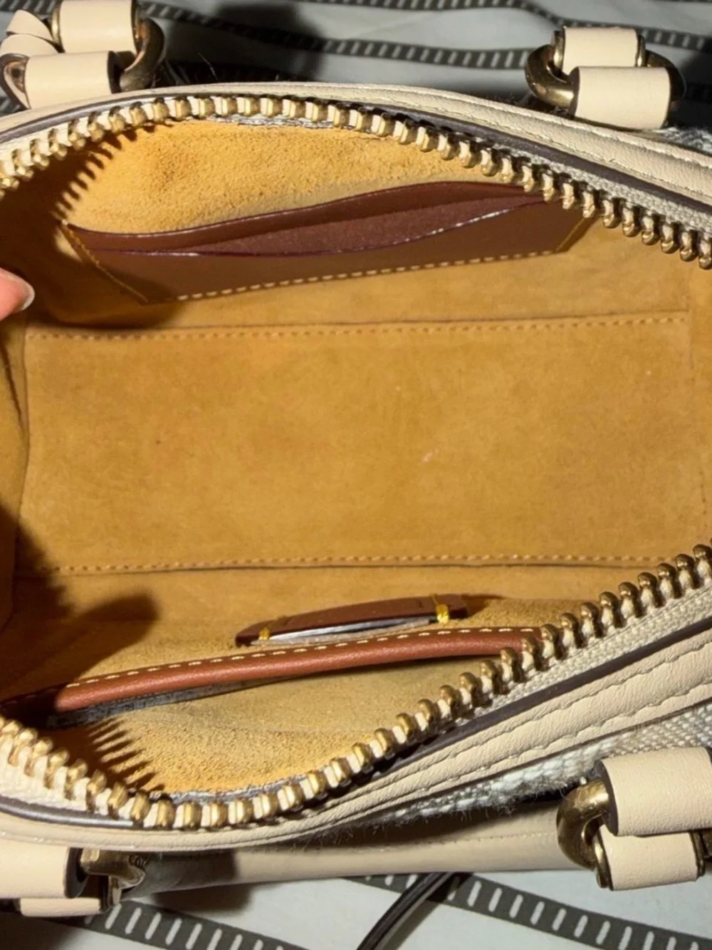 Coach Ruby Satchel 18 Beige and Cream Signature Jacquard Satchel with Strap